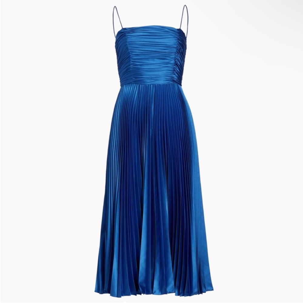 AMUR Heba pleated satin midi dress
